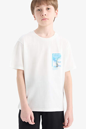 DeFacto Erkek Çocuk Bisiklet Yaka Sırt Baskılı Kısa Kollu Tişört E8458A825HSWT32