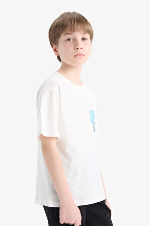 DeFacto Erkek Çocuk Bisiklet Yaka Sırt Baskılı Kısa Kollu Tişört E8458A825HSWT32