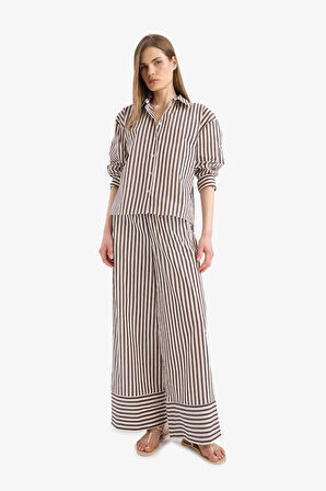 Loose Fit Çizgili Poplin Uzun Kollu Gömlek