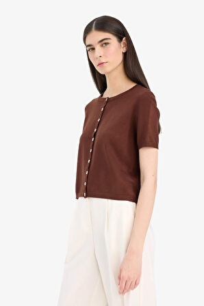 Regular Fit Bisiklet Yaka Düğmeli Kısa Kollu Hırka