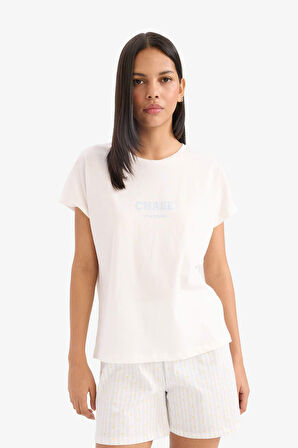 DeFacto Pijama Takımı Kısa Kollu Pijama Üstü Esnek Belli Şort Pijama Altı-Fall in Love F3134AX25SMBE343