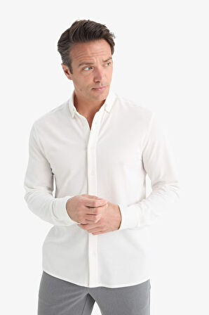 Regular Fit Polo Yaka Penye Uzun Kollu Gömlek