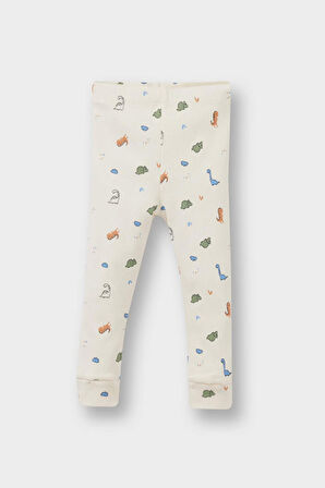 Erkek Bebek 2'li Takım Dinozor Baskılı Uzun Kollu Fitilli Kaşkorse Çıtçıtlı Body Alt