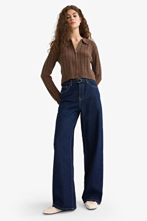 Regular Fit Polo Yaka Fermuarlı Triko Hırka