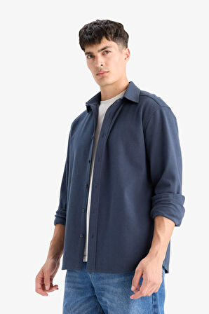Regular Fit Polo Yaka Penye Uzun Kollu Gömlek
