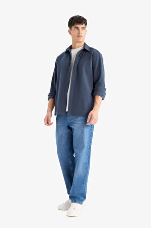 Regular Fit Polo Yaka Penye Uzun Kollu Gömlek