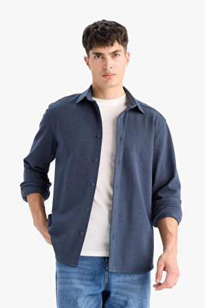 Regular Fit Polo Yaka Penye Uzun Kollu Gömlek