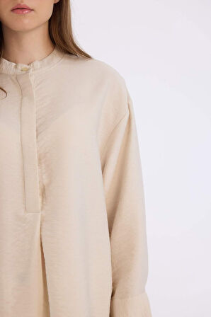 DeFacto Relax Fit Hakim Yaka Basic Düz Uzun Kollu Tesettür Gömlek Tunik E1757AX25SPBG702