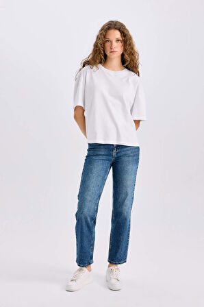 DeFacto Comfort Straight Yüksek Bel Bilek Boy Jean Yıkamalı Pantolon D8154AX24WNNM34