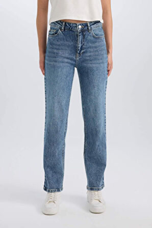 Comfort Straaight Yüksek Bel Bilek Boy Jean Yıkamalı Pantolon