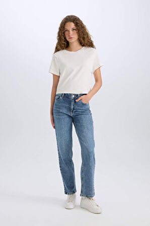 Comfort Straaight Yüksek Bel Bilek Boy Jean Yıkamalı Pantolon