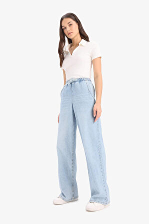 Pull On Wide Leg Yüksek Bel Geniş Paça Uzun Yumuşak Jean Pantolon