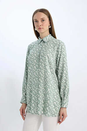 Regular Fit Desenli Uzun Kollu Gömlek Tunik
