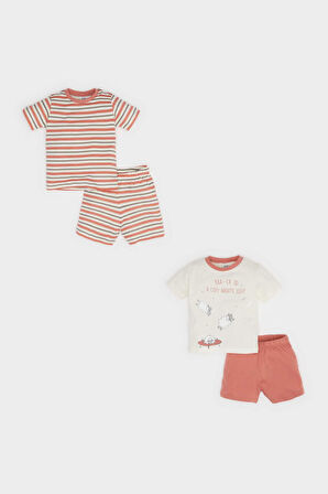 Erkek Bebek Çizgili Kısa Kollu Penye 4'lü Pijama Takımı