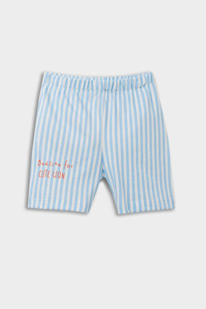 DeFacto Erkek Bebek Pijama Takımı Çizgili Aslan Baskılı Kısa Kollu Penye Üst Beli Lastikli Şort E1191A525HSBE316