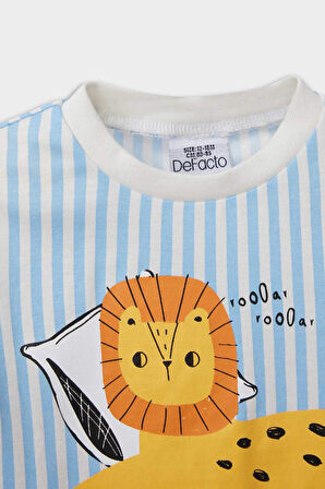 DeFacto Erkek Bebek Pijama Takımı Çizgili Aslan Baskılı Kısa Kollu Penye Üst Beli Lastikli Şort E1191A525HSBE316