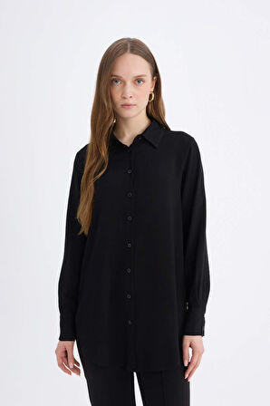 Regular Fit Basic Düz Uzun Kollu Gömlek Tunik	