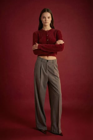 DeFacto Regular Fit Bisiklet Yaka Düğmeli Triko Bordo Hırka E2428AX24WNBR248