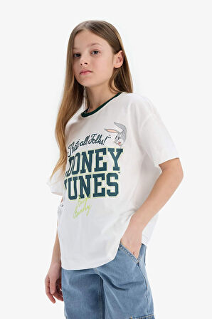 DeFacto Kız Çocuk Looney Tunes Oversize Geniş Kalıp Bisiklet Yaka Kısa Kollu Tişört E0866A825SMER85