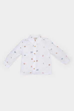 DeFacto Erkek Bebek Hayvan Desenli Flamlı Poplin Uzun Kollu Gömlek E2009A525SPER105