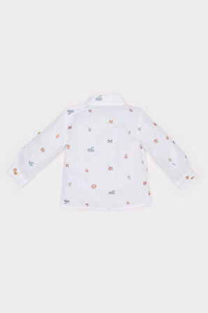 DeFacto Erkek Bebek Hayvan Desenli Flamlı Poplin Uzun Kollu Gömlek E2009A525SPER105