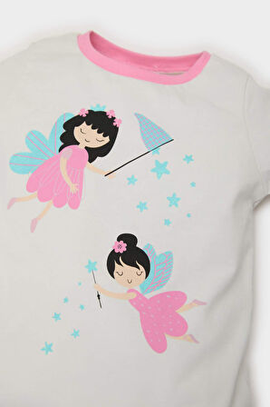 Kız Bebek Pijama Takımı Baskılı Uzun Kollu Penye Üst Beli Lastikli Uzun Alt