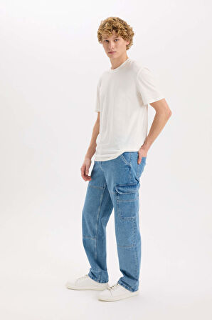 DeFacto %100 Pamuk Relax Fit Rahat Kalıp Geniş Paça Jean Pantolon E3334AX25SPNM28