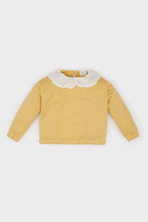 DeFacto Kız Bebek Dantel Yaka Basic Düz Sweatshirt E2825A524WNYL516