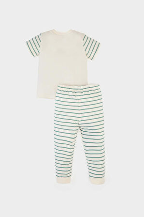 Erkek Bebek Pijama Takımı Baskılı Kısa Kollu Penye Üst Çizgili Uzun Alt