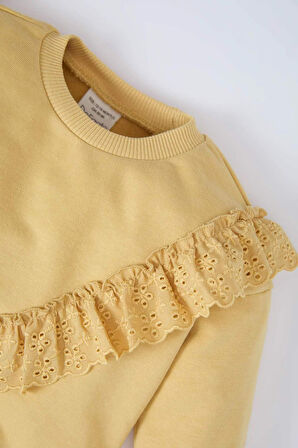 Kız Bebek Bisiklet Yaka İçi Yumuşak Tüylü Sweatshirt