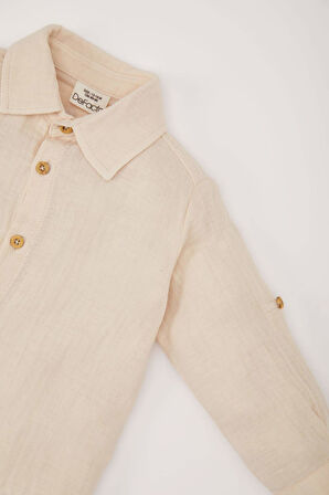 DeFacto Erkek Bebek 2'li Takım Müslin Uzun Kollu Gömlek Beli Lastikli Alt E2013A525SPBG286