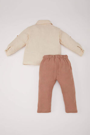 DeFacto Erkek Bebek 2'li Takım Müslin Uzun Kollu Gömlek Beli Lastikli Alt E2013A525SPBG286