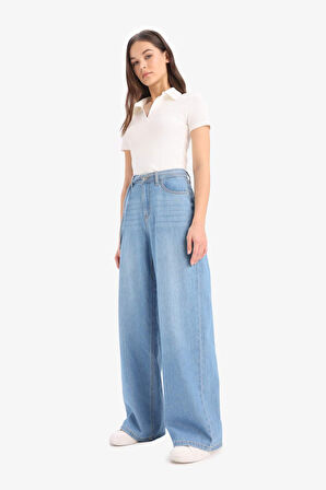 Wide Leg Yüksek Bel Geniş Paça Uzun Yumuşak Jean Pantolon