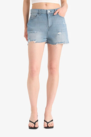 Yüksek Bel Crop Fit Jean Şort