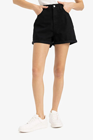DeFacto Mom Fit Yüksek Bel Duble Paça Jean Şort E0926AX25SMNM40