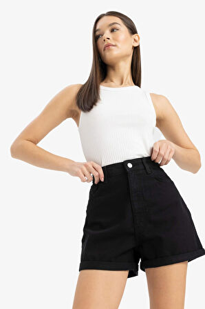 DeFacto Mom Fit Yüksek Bel Duble Paça Jean Şort E0926AX25SMNM40