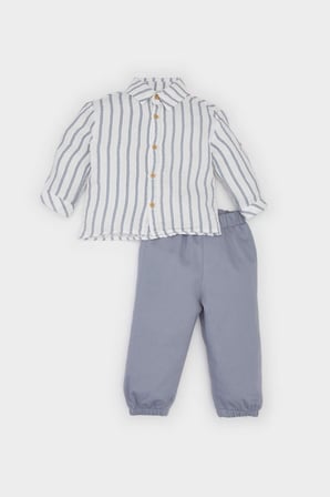 DeFacto Erkek Bebek 2'li Takım Çizgili Gömlek Beli Paçası Lastikli Alt E2293A525SPER98