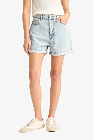 Mom Fit Yüksek Bel Jean Şort