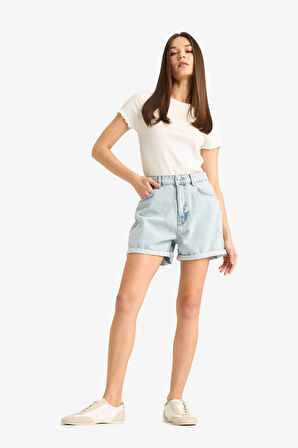 Mom Fit Yüksek Bel Jean Şort