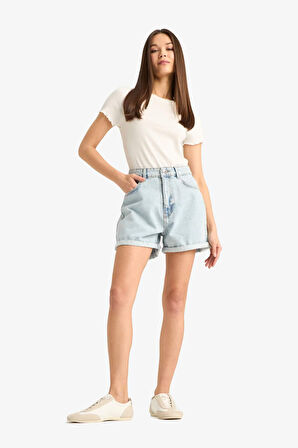 Mom Fit Yüksek Bel Jean Şort