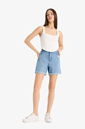 Boyfriend Yüksek Bel Crop Fit Jean Şort