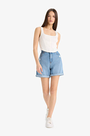 Boyfriend Yüksek Bel Crop Fit Jean Şort
