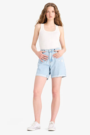 Boyfriend Yüksek Bel Duble Paça Jean Şort