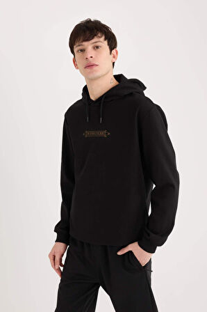 DeFacto Regular Fit Kapüşonlu Sırt Baskılı Sweatshirt E3204AX24WNBK81