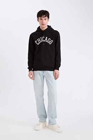 DeFacto Regular Fit Kapüşonlu Baskılı Sweatshirt E3208AX24WNBK81