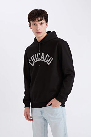 DeFacto Regular Fit Kapüşonlu Baskılı Sweatshirt E3208AX24WNBK81