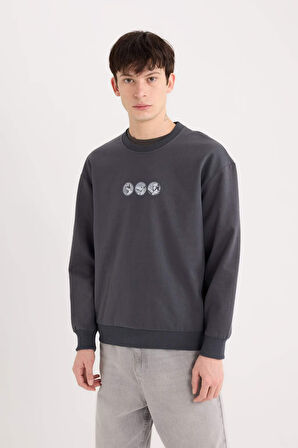 DeFacto Boxy Fit Bisiklet Yaka Sırt Baskılı Sweatshirt E3206AX24WNAR63