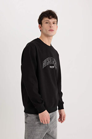 DeFacto Regular Fit Bisiklet Yaka Baskılı Sweatshirt E3205AX24WNBK81