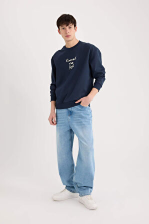 DeFacto Van Gogh Boxy Fit Bisiklet Yaka Sırt Baskılı Sweatshirt E3203AX24WNNV71