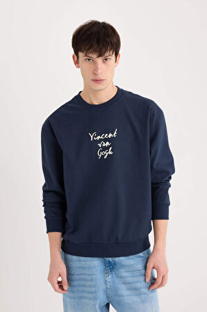 DeFacto Van Gogh Boxy Fit Bisiklet Yaka Sırt Baskılı Sweatshirt E3203AX24WNNV71